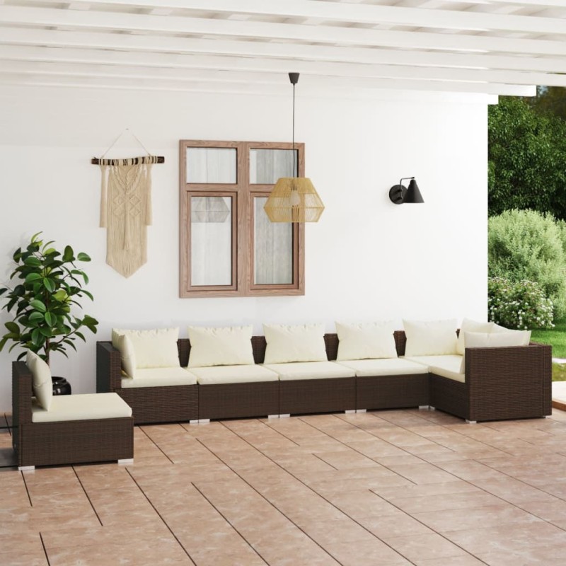 vidaXL 7-tlg. Garten-Lounge-Set mit Kissen Poly Rattan Braun vidaXL 7-tlg. Garten-Lounge-Set mit Kissen Poly Rattan Braun