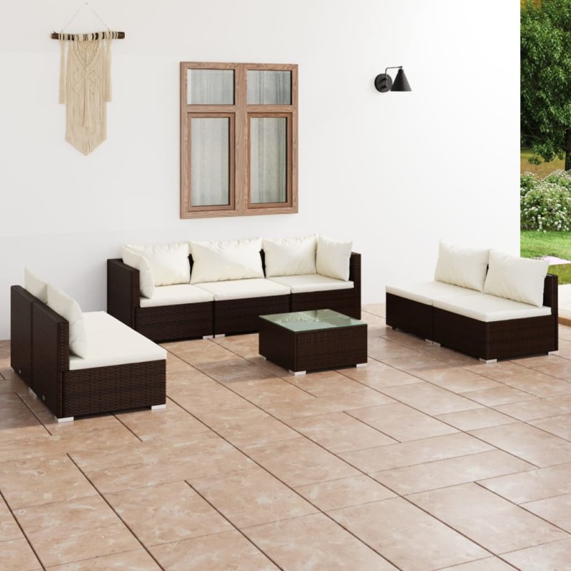 vidaXL 8-tlg. Garten-Lounge-Set mit Kissen Poly Rattan Braun vidaXL 8-tlg. Garten-Lounge-Set mit Kissen Poly Rattan Braun