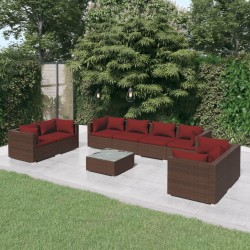 vidaXL 9-tlg. Garten-Lounge-Set mit Kissen Poly Rattan Braun