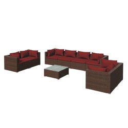 vidaXL 9-tlg. Garten-Lounge-Set mit Kissen Poly Rattan Braun