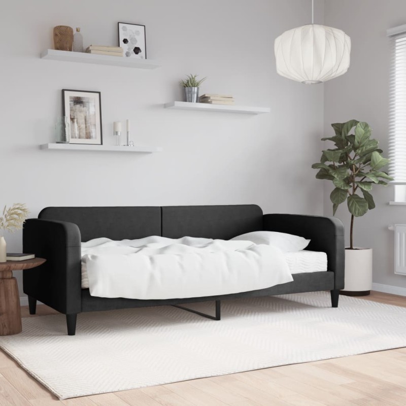 vidaXL Tagesbett mit Matratze Schwarz 90x190 cm Stoff vidaXL Tagesbett mit Matratze Schwarz 90x190 cm Stoff