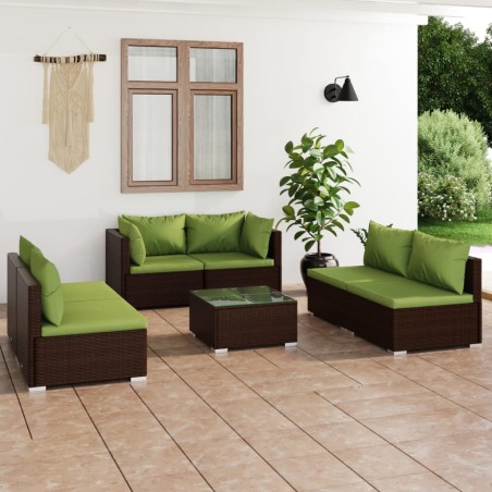 vidaXL 7-tlg. Garten-Lounge-Set mit Kissen Poly Rattan Braun
