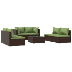 vidaXL 7-tlg. Garten-Lounge-Set mit Kissen Poly Rattan Braun