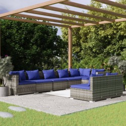 vidaXL 8-tlg. Garten-Lounge-Set mit Kissen Grau Poly Rattan
