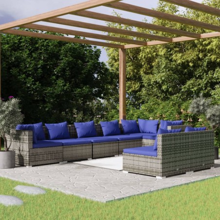 vidaXL 8-tlg. Garten-Lounge-Set mit Kissen Grau Poly Rattan