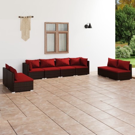 vidaXL 8-tlg. Garten-Lounge-Set mit Kissen Poly Rattan Braun