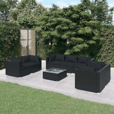 vidaXL 8-tlg. Garten-Lounge-Set mit Kissen Poly Rattan Schwarz