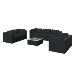vidaXL 8-tlg. Garten-Lounge-Set mit Kissen Poly Rattan Schwarz
