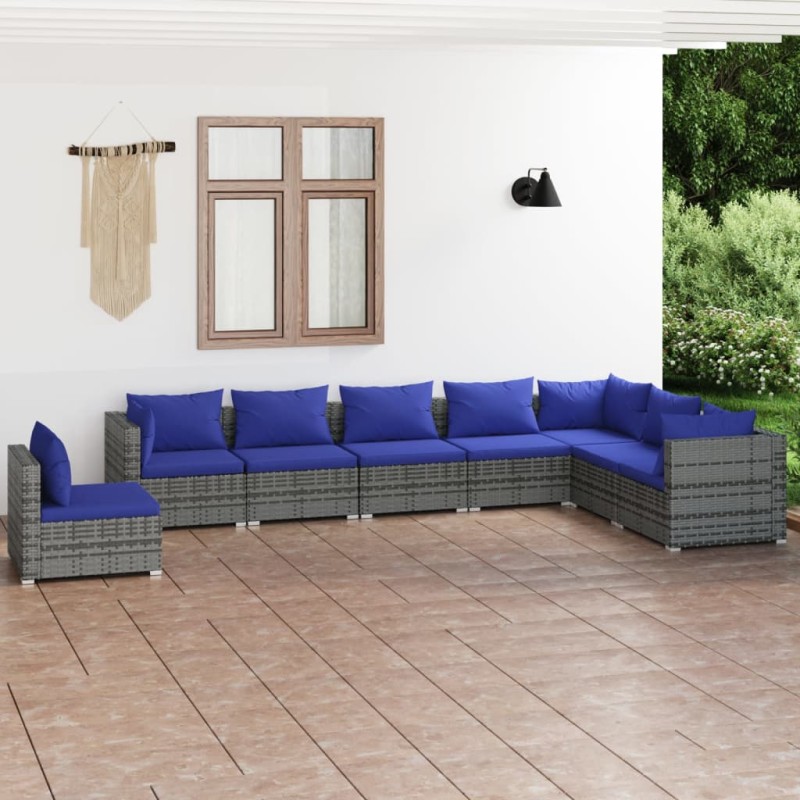 vidaXL 8-tlg. Garten-Lounge-Set mit Kissen Poly Rattan Grau vidaXL 8-tlg. Garten-Lounge-Set mit Kissen Poly Rattan Grau