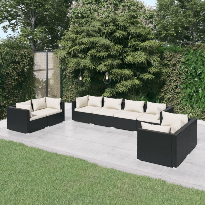 vidaXL 8-tlg. Garten-Lounge-Set mit Kissen Poly Rattan Schwarz vidaXL 8-tlg. Garten-Lounge-Set mit Kissen Poly Rattan Schwarz