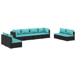 vidaXL 8-tlg. Garten-Lounge-Set mit Kissen Poly Rattan Schwarz