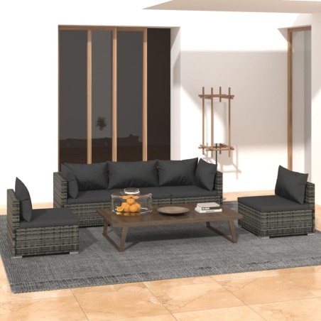vidaXL 5-tlg. Garten-Lounge-Set mit Kissen Poly Rattan Grau