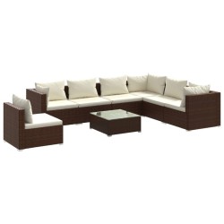 vidaXL 8-tlg. Garten-Lounge-Set mit Kissen Poly Rattan Braun