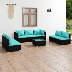 vidaXL 8-tlg. Garten-Lounge-Set mit Kissen Poly Rattan Schwarz