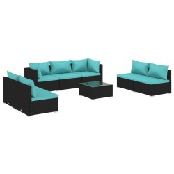 vidaXL 8-tlg. Garten-Lounge-Set mit Kissen Poly Rattan Schwarz