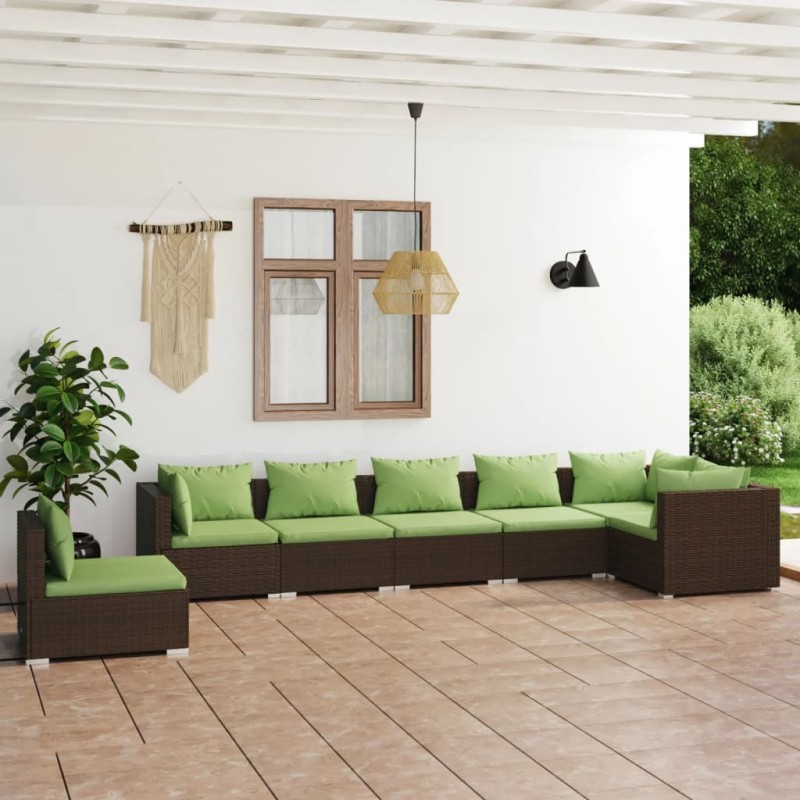 vidaXL 7-tlg. Garten-Lounge-Set mit Kissen Poly Rattan Braun vidaXL 7-tlg. Garten-Lounge-Set mit Kissen Poly Rattan Braun
