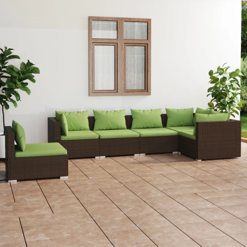 vidaXL 6-tlg. Garten-Lounge-Set mit Kissen Poly Rattan Braun vidaXL 6-tlg. Garten-Lounge-Set mit Kissen Poly Rattan Braun