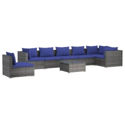 vidaXL 8-tlg. Garten-Lounge-Set mit Kissen Poly Rattan Grau