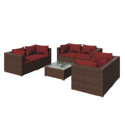 vidaXL 7-tlg. Garten-Lounge-Set mit Kissen Poly Rattan Braun