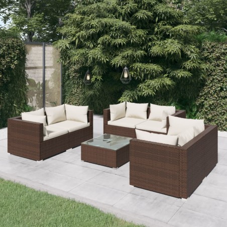 vidaXL 7-tlg. Garten-Lounge-Set mit Kissen Poly Rattan Braun