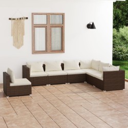 vidaXL 7-tlg. Garten-Lounge-Set mit Kissen Poly Rattan Braun