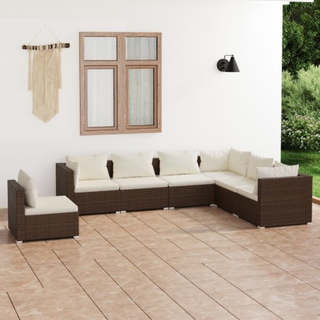 vidaXL 7-tlg. Garten-Lounge-Set mit Kissen Poly Rattan Braun