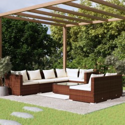 vidaXL 8-tlg. Garten-Lounge-Set mit Kissen Braun Poly Rattan