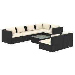 vidaXL 8-tlg. Garten-Lounge-Set mit Kissen Schwarz Poly Rattan