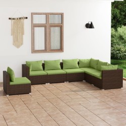 vidaXL 7-tlg. Garten-Lounge-Set mit Kissen Poly Rattan Braun