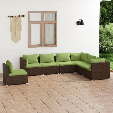 vidaXL 7-tlg. Garten-Lounge-Set mit Kissen Poly Rattan Braun