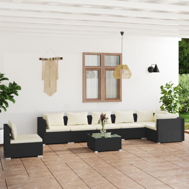 vidaXL 8-tlg. Garten-Lounge-Set mit Kissen Poly Rattan Schwarz vidaXL 8-tlg. Garten-Lounge-Set mit Kissen Poly Rattan Schwarz