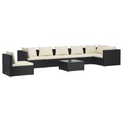 vidaXL 8-tlg. Garten-Lounge-Set mit Kissen Poly Rattan Schwarz