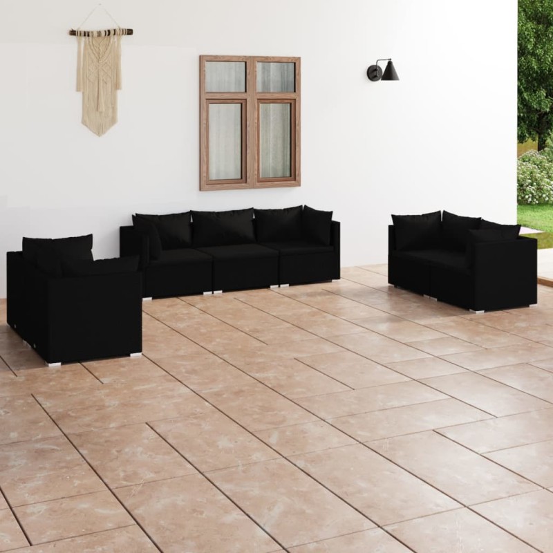vidaXL 7-tlg. Garten-Lounge-Set mit Kissen Poly Rattan Schwarz vidaXL 7-tlg. Garten-Lounge-Set mit Kissen Poly Rattan Schwarz