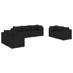 vidaXL 7-tlg. Garten-Lounge-Set mit Kissen Poly Rattan Schwarz