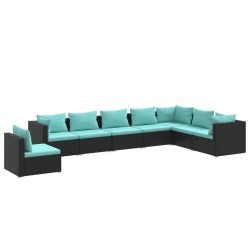 vidaXL 8-tlg. Garten-Lounge-Set mit Kissen Poly Rattan Schwarz