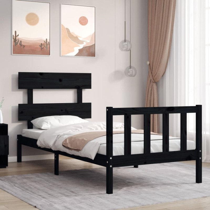Massivholzbett mit Kopfteil Schwarz Massivholzbett mit Kopfteil Schwarz