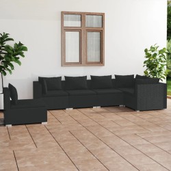 vidaXL 6-tlg. Garten-Lounge-Set mit Kissen Poly Rattan Schwarz