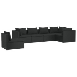 vidaXL 6-tlg. Garten-Lounge-Set mit Kissen Poly Rattan Schwarz