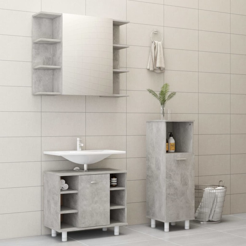 vidaXL 3-tlg. Badmöbel-Set Betongrau Holzwerkstoff vidaXL 3-tlg. Badmöbel-Set Betongrau Holzwerkstoff