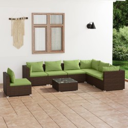 vidaXL 8-tlg. Garten-Lounge-Set mit Kissen Poly Rattan Braun