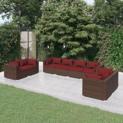 vidaXL 8-tlg. Garten-Lounge-Set mit Kissen Poly Rattan Braun