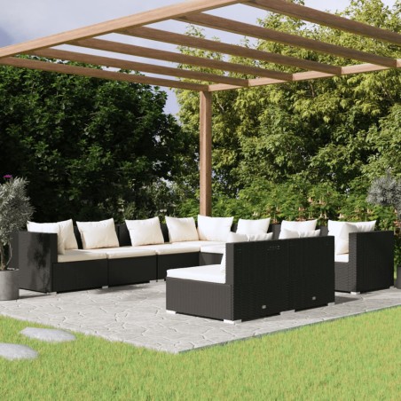 vidaXL 9-tlg. Garten-Lounge-Set mit Kissen Schwarz Poly Rattan
