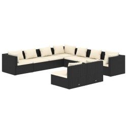 vidaXL 9-tlg. Garten-Lounge-Set mit Kissen Schwarz Poly Rattan