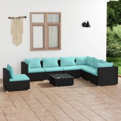 vidaXL 8-tlg. Garten-Lounge-Set mit Kissen Poly Rattan Schwarz