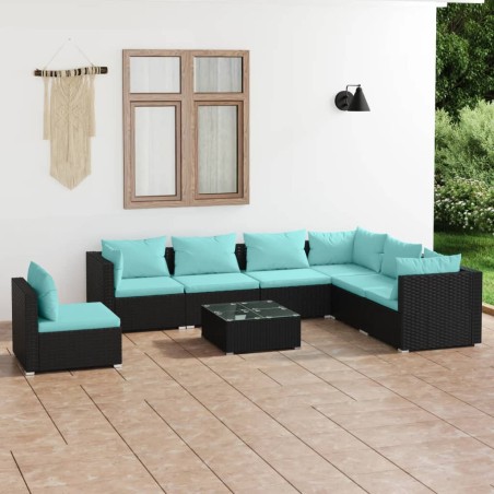 vidaXL 8-tlg. Garten-Lounge-Set mit Kissen Poly Rattan Schwarz