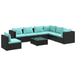 vidaXL 8-tlg. Garten-Lounge-Set mit Kissen Poly Rattan Schwarz