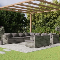 vidaXL 9-tlg. Garten-Lounge-Set mit Kissen Grau Poly Rattan
