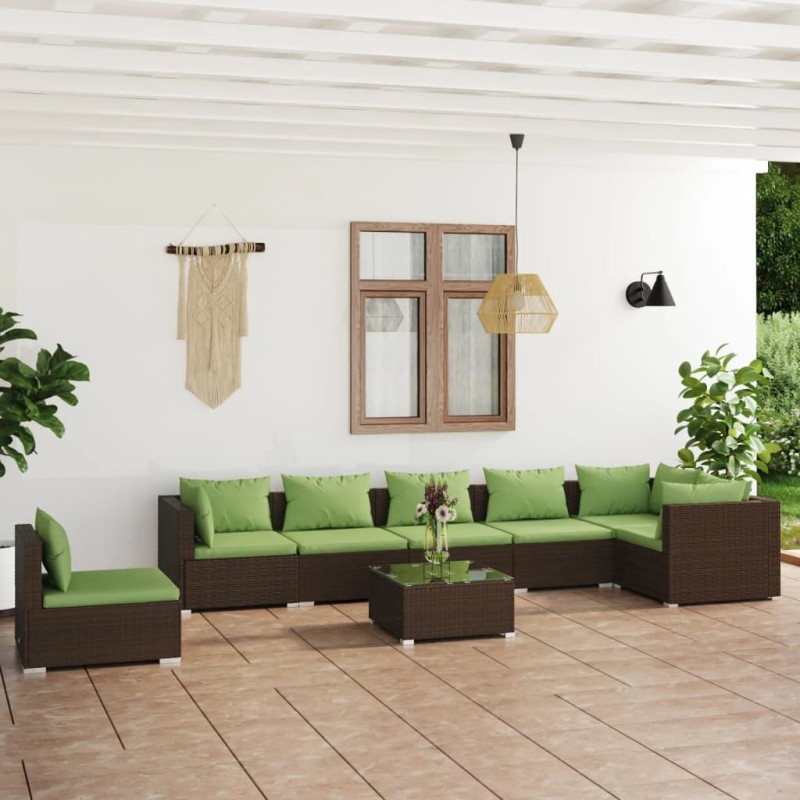 vidaXL 8-tlg. Garten-Lounge-Set mit Kissen Poly Rattan Braun vidaXL 8-tlg. Garten-Lounge-Set mit Kissen Poly Rattan Braun