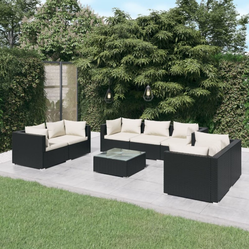 vidaXL 8-tlg. Garten-Lounge-Set mit Kissen Poly Rattan Schwarz vidaXL 8-tlg. Garten-Lounge-Set mit Kissen Poly Rattan Schwarz