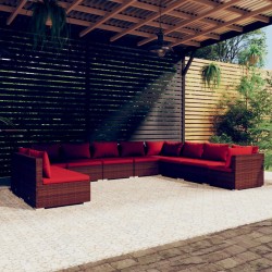 vidaXL 10-tlg. Garten-Lounge-Set mit Kissen Braun Poly Rattan